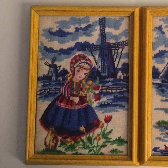 2 vintage needlepoint framed pics of children. - Picture 2 of 12